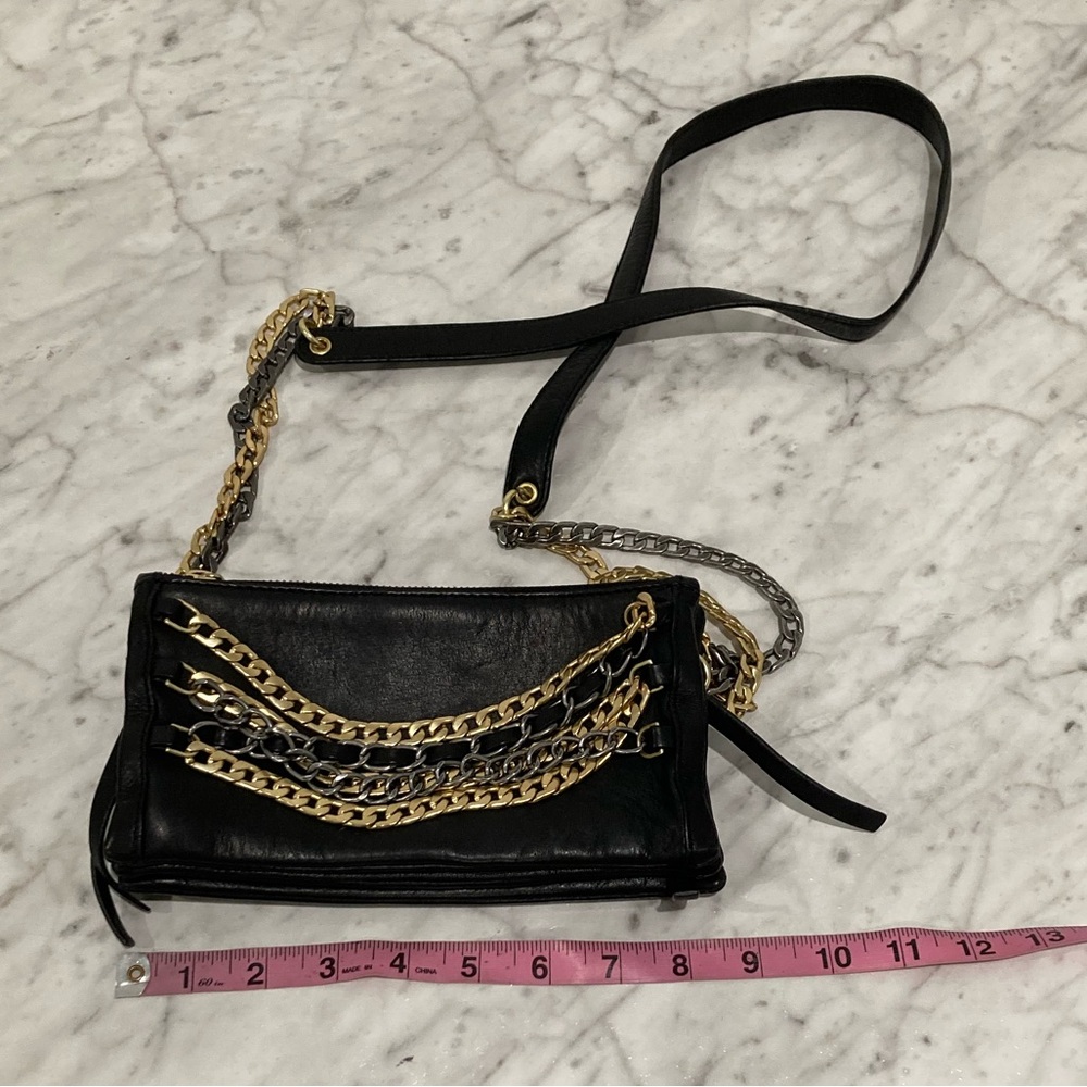 ASH Black Leather Convertible Cross Body Purse Gold Silver Chain - Picture 12 of 14